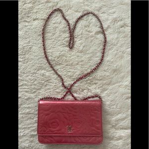 Authentic Chanel Wallet on Chain Camellia Goatskin